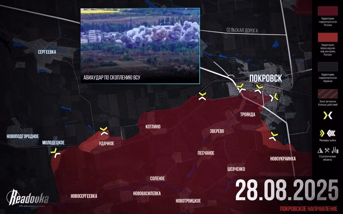 Trên hướng tây nam Pokrovsk, giao tranh cũng diễn ra ác liệt. Kênh Readovka cho biết, quân Nga phá vỡ tuyến phòng thủ của AFU tại khu mỏ Udachny và chiếm được ngôi làng quan trọng này, nơi AFU đã trụ vững trong hơn 6 tháng liên tục.