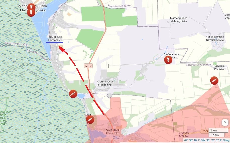 Điều này có nghĩa là cuộc tiến công của RFAF về phía thành phố Zaporizhzhia vẫn tiếp tục. Các hướng tấn công chính của Nga là Primorskoye và Stepnogorsk. Và mặc dù RFAF đã đạt được một số thành công nhất định, nhưng không thấy sự tiến quân nhanh chóng của họ ở khu vực mặt trận này.