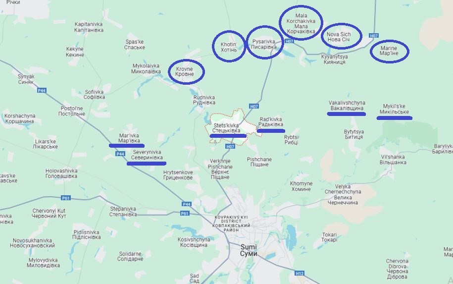 Trong bối cảnh như vậy, chính quyền tỉnh Sumy đã công bố việc sơ tán dân ở 11 ngôi làng, chủ yếu nằm dọc theo đường cao tốc R-44 Glukhov-Sumy và sông Kryga. Như vậy trung tâm phòng thủ phía bắc thành phố Sumy nếu như tuyến phòng thủ Khotin bị vỡ, chính là Stetskivka. Hiện nay AFU đang xây dựng tuyến phòng thủ dự phòng tại đây.