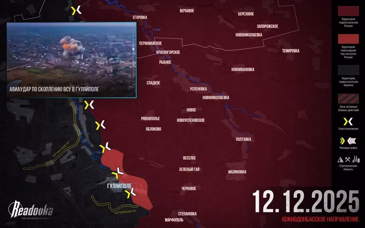 Các nhà lập bản đồ của kênh Deep State của Ukraine, ước tính rằng vùng kiểm soát của Cụm Vostok tại Hulyaipole đã mở rộng thêm 7,1 km vuông trong hai lần đột phá dài 2,2 km và 1,7 km. Để dễ hình dung, tổng diện tích của thành phố là 24,7 km vuông. Điều này dựa trên bằng chứng video, trong khi thực tế đối với AFU có thể còn tồi tệ hơn nhiều.