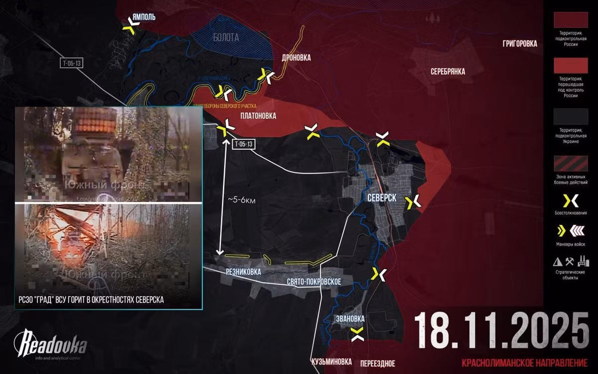 Kênh Readovka đưa tin thận trọng hơn, khi nhận định RFAF mới chỉ đang trong giai đoạn chuẩn bị cuối cùng cho cuộc đột phá vào Seversk. Trước đó, họ đã thiết lập một vòng vây sâu rộng đối với cụm cứ điểm chiến lược này.