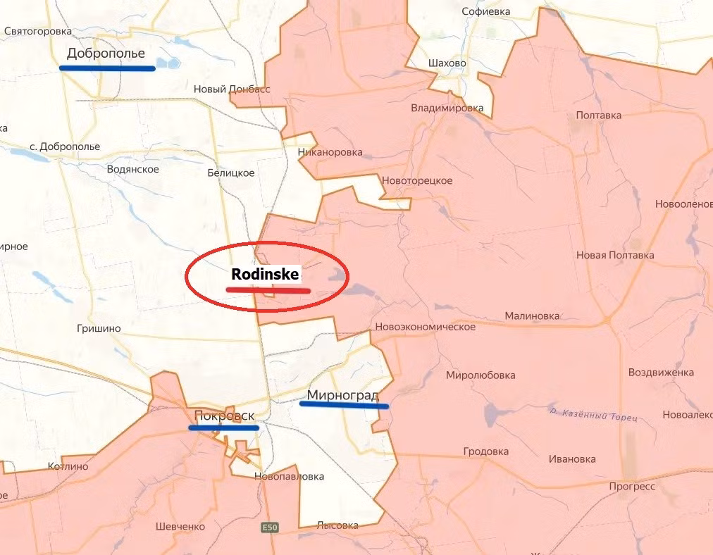 Thông tin về việc quân đội Nga (RFAF) kiểm soát hoàn toàn thị trấn chiến lược Rodinske, nằm ở ngoại ô phía bắc thành phố Pokrovsk, đã được truyền về từ nhiều nguồn thông tin khác nhau trên tiền tuyến kể từ tối hôm qua. Mặc dù trước đó, nguồn tin chính thống của Bộ Quốc phòng Nga, cho biết RFAF đã kiểm soát khoảng 80% diện tích thị trấn.