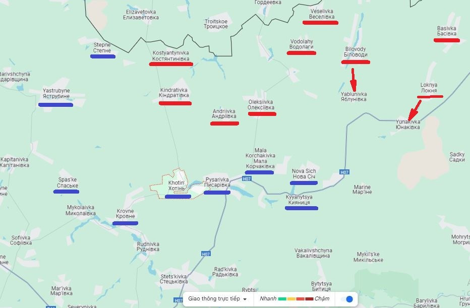 Việc AFU mất quyền kiểm soát với làng Kindrativka, họ đã mất đi lá chắn phía trước với thị trấn Khotin; theo truyền thông Ukraine cho biết, Khotin với dân số trước chiến tranh nổ ra ở đây, với dân số chỉ dưới 4.000 người, thực sự là tiền đồn cuối cùng để bảo vệ thành phố Sumy.
