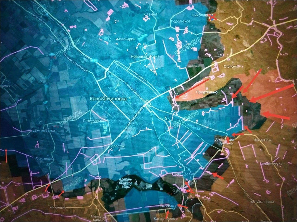 Xa hơn về phía tây Kostiantynivka, các đơn vị Nga lùi về khu vực Kucheriv Yar, chiếm lại các vị trí cũ của AFU và đang đẩy lùi các cuộc phản công, đồng thời tiếp nhận lực lượng dự bị và tiếp tế; giao tranh trong khu vực vẫn tiếp diễn ác liệt. Hiện Zolotoy Kolodez và Vesyoloye đã bị AFU tái chiếm, sau đòn đột kích nhanh của RFAF. (nguồn ảnh Military Review, Ukrinform, RIA Novosti).