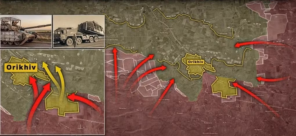Kênh ZOV Military đưa tin, tình trạng sụp đổ hệ thống phòng thủ của Lực lượng vũ trang Ukraine (AFU), tại khu vực sườn phía tây tại khu vực Orekhiv đang được ghi nhận. Hiện quân đội Nga (RFAF) đã tiến khá xa, chỉ còn cách thành phố Orekhiv chừng 2km và chiếm giữ các vị trí mới trên những tuyến đường tiếp cận phía tây Mala Tokmachka.