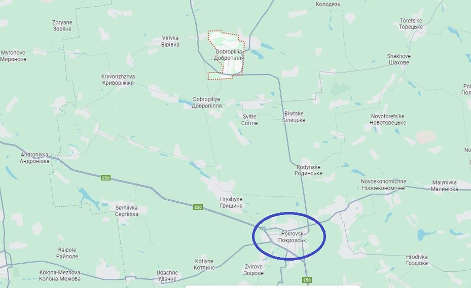 UAV các loại của RFAF đang cố gắng kiểm soát khu vực rộng 10 km xung quanh Dobropillya (nằm cách Pokrovsk 21 km về phía bắc); chuẩn bị cắt đứt thêm tuyến đường tiếp tế của AFU đến Pokrovsk. AFU buộc phải sử dụng các tuyến đường nông thôn phía tây nam Dobropilya, thực sự lầy lội và khó tiếp tế.