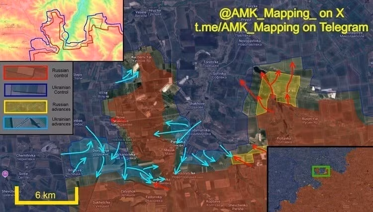 Tại phía bắc thành phố Pokrovsk, sau khi đánh bại một cuộc phản công của Ukraine ở “mấu lồi Dobropiliya”, quân Nga đã tiếp tục "Chiến dịch Trident" theo hướng Pokrovsk-Konstantinovka và điểm then chốt vẫn là đột phá về phía bắc và mở rộng hai bên sườn của “mấu lồi Dobropiliya”.
