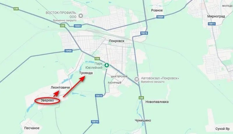 Dưới sự tấn công dữ dội, RFAF đã chiếm được Novoekonomichne và chiếm giữ các vị trí ngoại vi phía tây bắc làng Boikivka. Cùng lúc đó, đội trinh sát Nga đã xâm nhập vào Zvirove, Leontovychi, Troyanda và bắt đầu phá hủy một cách có hệ thống các nút tiếp tế dọc theo đường cao tốc T0515, gây ra khó khăn chưa từng có cho tuyến đường tiếp tế của AFU cho Pokrovsk.