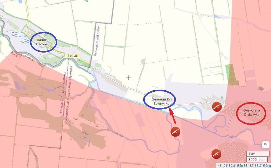 Hiện các kênh đào tưới tiêu gần sông Volchya, đã nằm dưới sự kiểm soát của Cụm Vostok; đồng thời tiếp cận làng Zeleny Kut, cách làng Dachne của tỉnh Dnipropetrovsk khoảng 3 km. Các đơn vị xung kích của Cụm Vostok cũng đang tiến về phía tây làng Odradne, theo hướng các làng Komar và Perebudova.