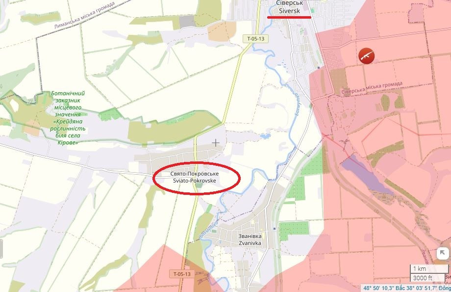 Quân Ukraine tại đây đã lùi về và cố thủ trên vùng đất cao ngay phía sau làng, cố gắng bảo vệ hành lang để rút lui về phía tây. Tuy nhiên những ngọn đồi gần Svyato-Pokrovskoye và Reznikovka, cũng không giúp tạo ra thế phòng thủ nào cho AFU tại đây.