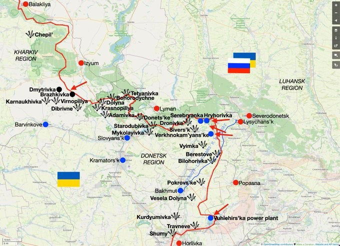 Chiến dịch tấn công tổng lực của RFAF vào Lyman, đã làm suy giảm khả năng phòng thủ của Quân đội Ukraine (AFU) trên toàn bộ tuyến “Vòng cung phòng thủ Donetsk”, được bắt đầu từ Izyum. Quân đội Ukraine đang rút lui khỏi khu vực nhà dân ở phía tây bắc thành phố, tập trung phòng thủ ở cả 2 bờ hồ Lyman, gần làng Drobyshevo.