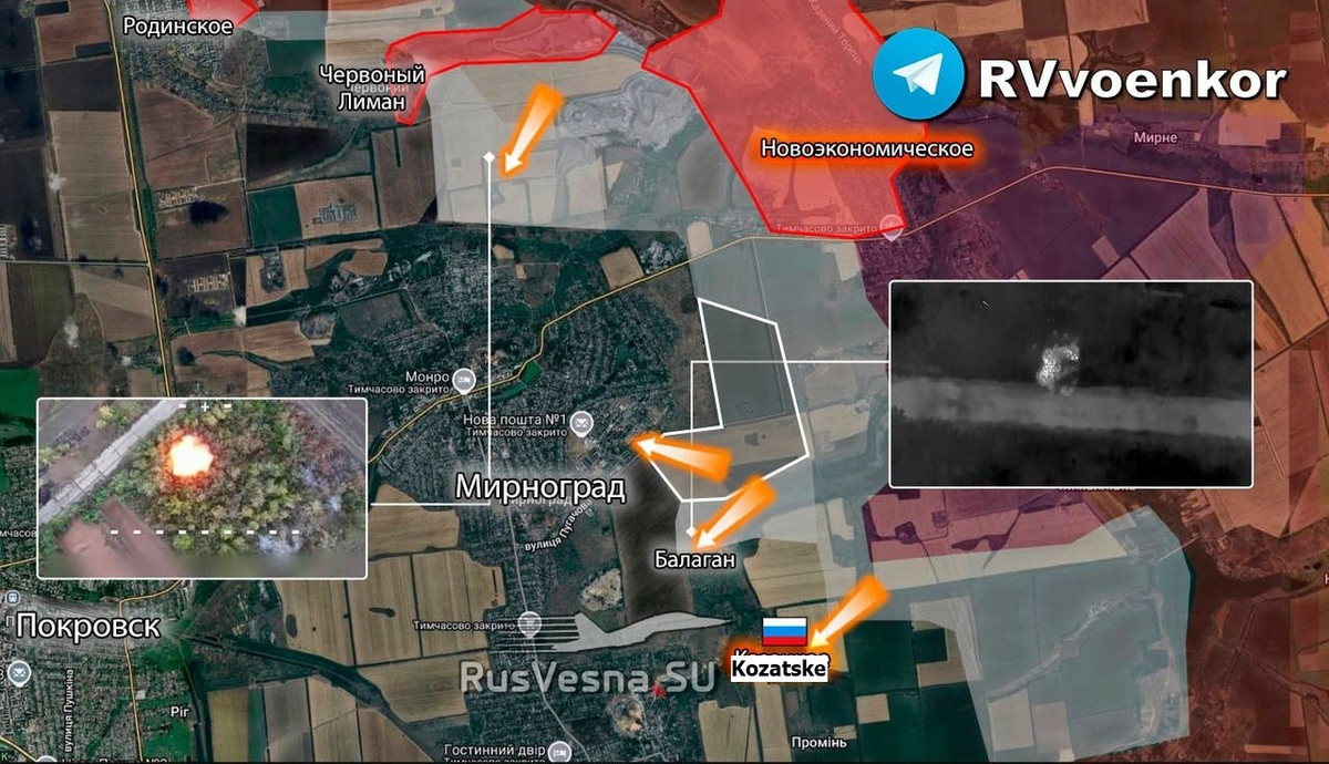 RFAF tiếp tục sử dụng chiến thuật kết hợp bao vây và chia cắt. Sau khi RFAF giành quyền kiểm soát làng Kozatske (Nga gọi là Moskovskoye) và tiến vào Mirnohrad từ phía đông, quân đồn trú Ukraine có ít cơ hội cơ động và tổ chức lại các vị trí phòng thủ. Tuy nhiên, quân Ukraine vẫn kháng cự quyết liệt.