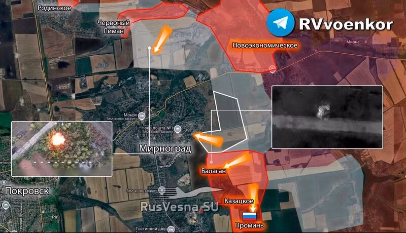 Ở phía nam tuyến đường sắt, các hoạt động dọn dẹp chiến trường đang được RFAF tiến hành. Từ khu vực phía đông, quân Ukraine đã bị đẩy lui về phía khu định cư Rog. Giao tranh vẫn tiếp diễn để giành các cứ điểm của AFU ở ngoại ô phía đông.