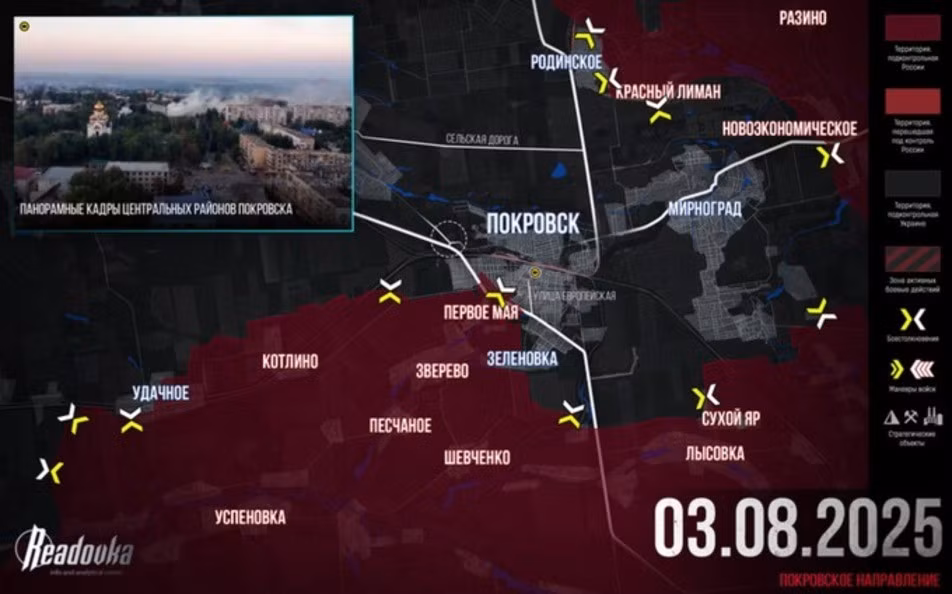 Việc RFAF tiếp tục tiến công sẽ dẫn đến việc bao vây hoạt động các cụm quân của AFU đang cố thủ trong tam giác đô thị Pokrovsk-Mirnohrad-Rodinske, với một "điểm nghẽn" 5 km để rút lui. Để tránh rơi vào tình huống khó khăn tương tự, Bộ Tư lệnh Cụm Pokrovsk của AFU đã tung thêm quân dự bị đến Mirnohrad và Grishino. Các trận phản công dữ dội đang diễn ra tại các khu vực này của mặt trận.