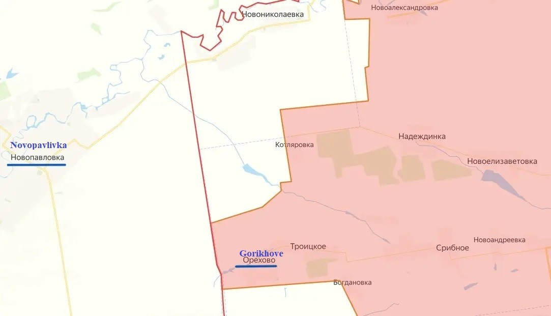 Kênh Military Summary cho biết, các trận đánh dữ dội nhất đang diễn ra ở khu vực Gorikhove. Cụm quân phía Đông (Cụm Vostok) của RFAF đang phát triển các hành động tấn công về phía tây bắc của khu định cư này, trong khu vực giữa sông Volchya và Solena; mục tiêu là tiến về phía Novopavlivka, thuộc tỉnh Dnipropetrovsk.