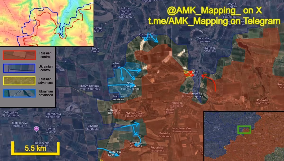 Cùng với việc tạo ra "các ổ dịch nhỏ", RFAF đồng thời tập trung lực lượng để ngăn chặn các nỗ lực phản công nghi binh của AFU ở “mấu lồi Dobropillia”, phía bắc Pokrovsk. Nói cách khác, RFAF thực sự kiểm soát hoàn toàn một số khu vực của mặt trận; trong đó có cả trung tâm của thành phố.