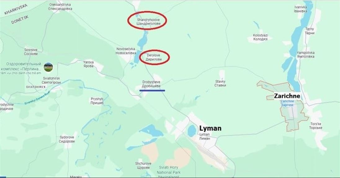 Trang Svpressa dẫn nguồn từ Bộ Quốc phòng Nga cho biết, trên hướng mặt trận Lyman (Nga gọi là Krasno-Liman) ở phía bắc tỉnh Donetsk, miền Đông Ukraine, Cụm quân phía Tây của quân đội Nga (RFAF) đang hoàn tất việc kiểm soát ngôi làng Zarichne (Nga gọi là Kirovsk), nằm cách thành phố Lyman 9 km về phía đông bắc.