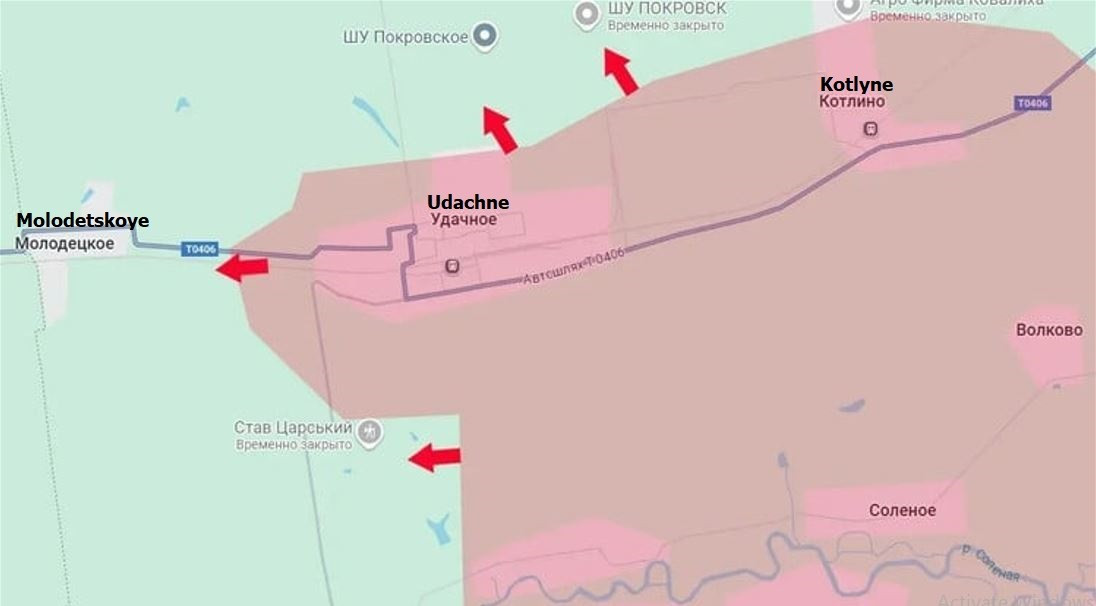 Tại khu vực Udachne, lực lượng Nga về cơ bản đã bảo vệ được toàn bộ ngôi làng và tiến quân thành công về phía nam Molodetskoye, chiếm được một số tòa nhà tại đây. Trong khi đó, lực lượng Ukraine đang cố gắng phản công vào Udachne từ phía bắc.