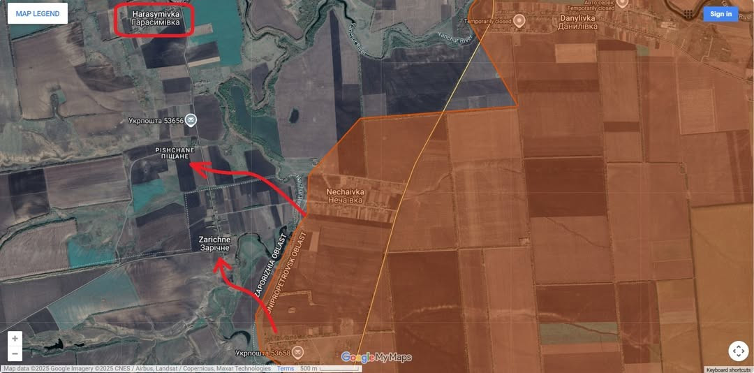 Tại khu vực Pokrovskaya (thuộc tỉnh Dnipropetrovsk lân cận), trong 4 ngày qua, RFAF đã kiểm soát được khu vực Ostapivske, sau khi chiếm được một loạt chiến hào phía tây đường T-0401, tổ chức tiến công ở phía nam Andriivka và bờ tây sông Gaichur, nơi họ đang dọn dẹp làng Pischane.