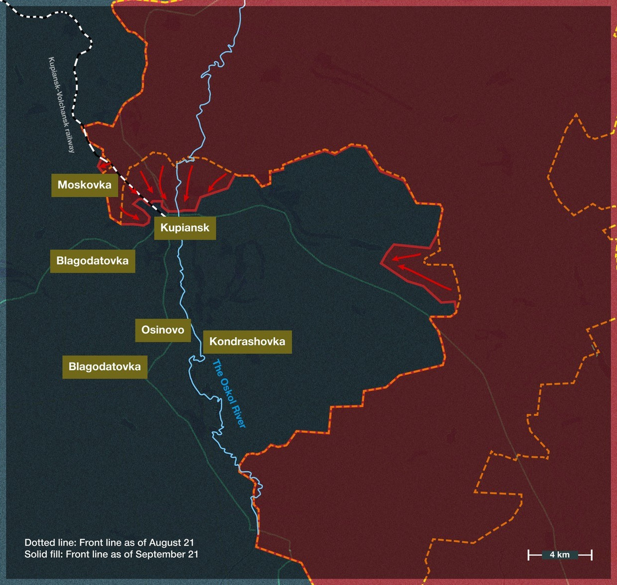 Theo các nguồn tin của cả Nga và Ukraine, quân đội Nga và Ukraine đang giao tranh ác liệt tại thành phố Kupyanskoye, nằm ở phía đông nam tỉnh Kharkov. Tình hình đang trở nên xấu đi, buộc quân đội Ukraine (AFU) phải bắt đầu sơ tán. Đáng chú ý, một số đơn vị chiến đấu đã không thể liên lạc với cấp trên do phương tiện liên lạc bị Nga gây nhiễu.