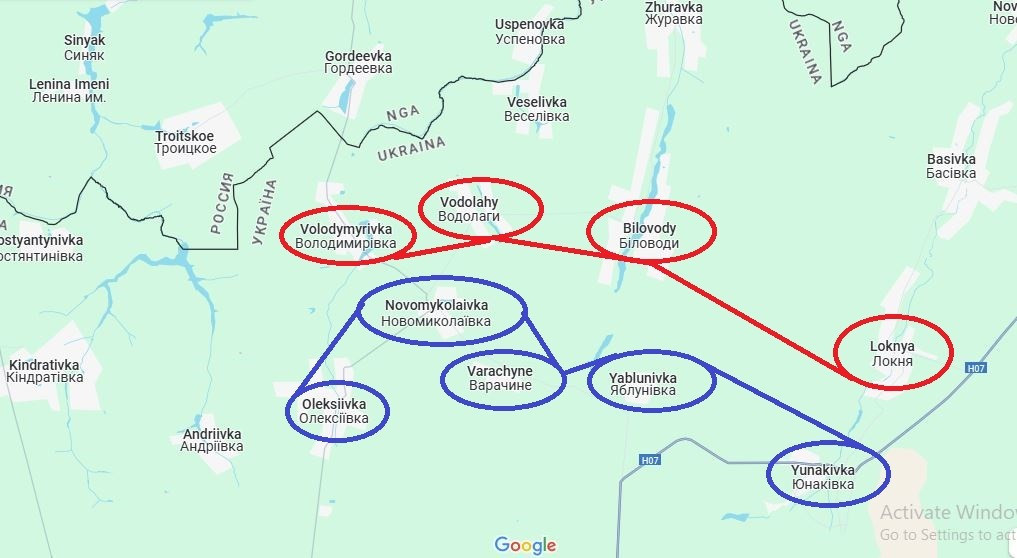 Như vậy, Cụm quân phía Bắc đang tiến vào vùng Sumy dọc theo mặt trận rộng 13 km và hiện đang đóng quân dọc theo tuyến Volodymyrivka - Vodolahi - Bilovody - Loknya. Tiến xa hơn về phía nam, sẽ giúp quân Nga tiếp cận tuyến Oleksiivka - Novonikolayevka - Varachyne - Yablunivka - Yunakivka và tạo ra một đầu cầu để tiếp cận thành phố Sumy từ phía bắc và đông bắc.