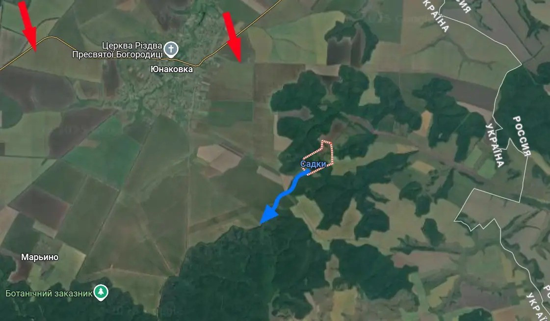 Kênh Rybar của Nga đưa tin, tính đến trưa ngày 7/6, quân Nga đã tiến về phía nam đường cao tốc N-07 ở khu vực Yunakivka và sau khi quân Ukraine đồn trú ở Yunakivka rơi vào thế bao vây gọng kìm, đã phải rút khỏi làng Sadki, nằm ở phía đông nam Yunakivka.