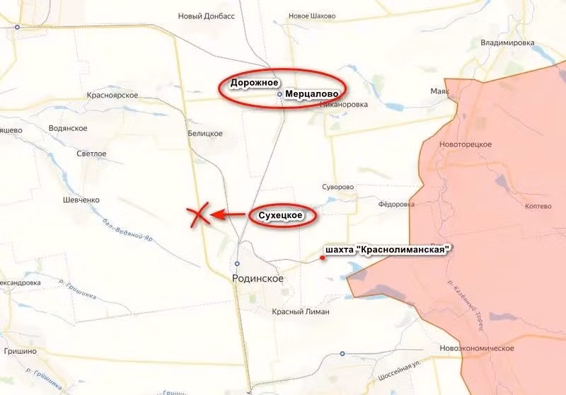Kênh Military Summary đưa tin, Cụm quân Trung tâm RFAF đã chiếm làng Dorozhnoye với ga đường sắt Mertsalovo, cũng như ngôi làng Sukhetske, nằm ở phía đông bắc thị trấn Rodinskoye. Như vậy có thể nhận thấy, RFAF quyết tâm đột phá vào Pokrovsk từ hướng này, chứ không phải từ hướng nam như chỉ huy Cụm Pokrovsk của quân đội Ukraine (AFU) tính toán.