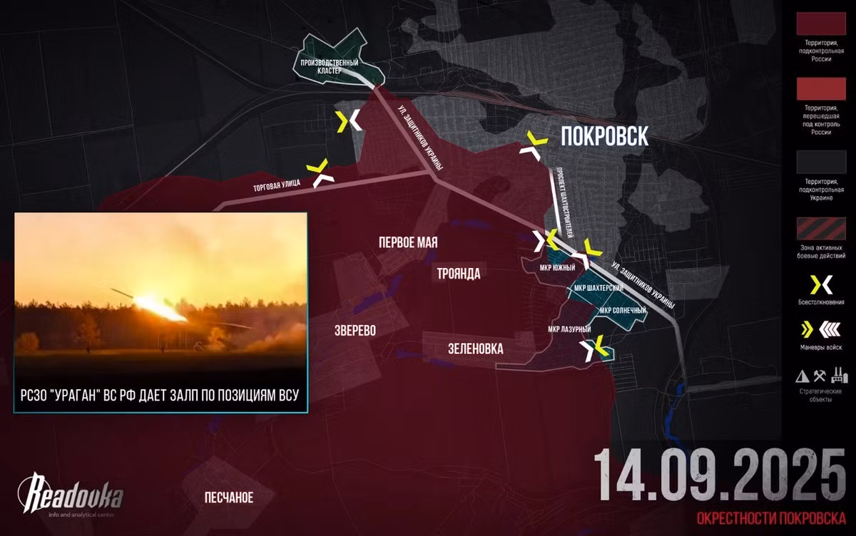 Trên hướng thành phố Pokrovsk, RFAF cũng giành được nhiều chiến quả. Các nhóm tiền phương RFAF đã chiếm được khu vực nhà dân ở ngoại ô phía tây thành phố, tạo tiền đề cho việc thọc sâu vào cụm công nghiệp. Đồng thời, điều này sẽ mở ra cơ hội cho Tập đoàn quân hỗn hợp Cận vệ số 2 RFAF bắt đầu một cuộc tấn công phối hợp cùng Tập đoàn quân 51 vào làng Grishino.