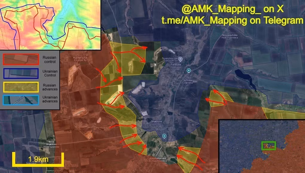 Khu vực chiến trường trọng điểm vẫn là Pokrovsk, ở phía tây tỉnh Donetsk. Trên mặt trận phía bắc của Pokrovsk, theo hướng Dobropillia, quân đội Nga tiếp tục tiến về trung tâm hậu cần Shakhove, đạt được tiến triển đáng kể và kiểm soát được 18 km vuông khu vực này.