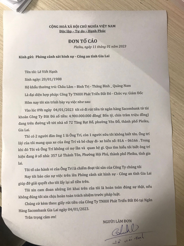 Vụ trình báo bị cướp 4,9 tỷ: Nhiều tình tiết cần được làm rõ Vu trinh bao bi cuop 4,9 ty: Nhieu tinh tiet can duoc lam ro