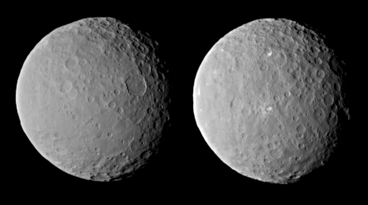 Esse calor provém do decaimento de elementos radioativos no interior rochoso do planeta anão Ceres quando este era jovem, um processo que se acredita ser comum a corpos do Sistema Solar. Portanto, Ceres tem uma longa história de manutenção de uma fonte de energia química suficiente para sustentar a vida. Imagem: NASA/JPL-Caltech/UCLA/MPS/DLR/IDA. hanhh-9.jpg