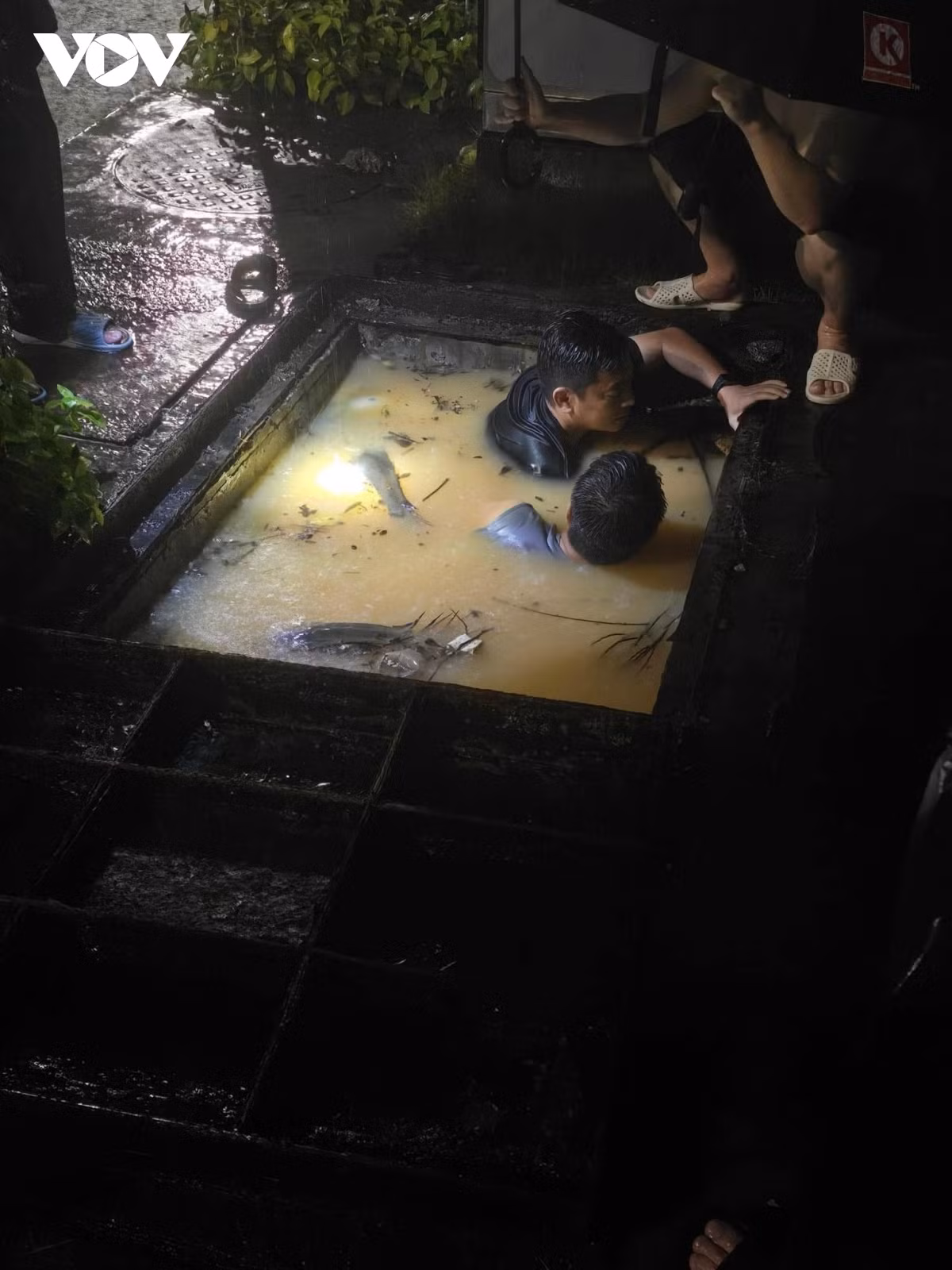 br/> Ngay trong đêm, cán bộ phường Hồng Hà và Ban quản lý dự án, dịch vụ công ích TP Hạ Long đã tiến hành mở nắp cống khu 2 để xử lý ngập úng tại khu 2, khu 4 do mưa lớn và mưa từ khu vực đồi khu 1, khu 3 chảy xuống. Các lực lượng cũng bố trí người tiến hành thu gom rác, khơi thông dòng chảy, vận hành trạm bơm cưỡng bức tại hồ điều hoà Yết Kiêu