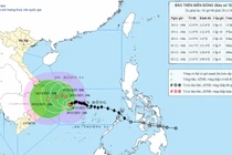 Bão số 15 sức gió đang giật cấp 14, di chuyển chậm theo hướng Tây Tây Nam