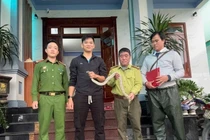 Bắt gặp trăn đất quý hiếm trên đường, người dân Quảng Trị lập tức báo