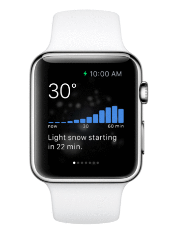  3. Dark Sky: Phầm mềm kiểm tra thời tiết trên màn hình khóa hoàn hảo cho Apple Watch với đầy đủ các thông tin: nhiệt độ, lượng mưa, độ ẩm... Hình nền động tương thích với thời tiết ở thời gian thực là điều giúp ứng dụng được đánh giá cao. Dark Sky có giá 4 USD.