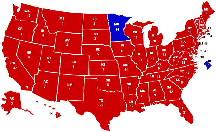  10. Bầu cử với tỷ lệ chênh lệch lớn nhất: Năm 1984. Ronald Reagan đã đánh bại Walter Mondale với một tỷ lệ chênh lệch phiếu đại cử tri lớn nhất trong lịch sử hiện đại: 525 phiếu đại cử tri so với chỉ 13 của Mondale. Điều này thể hiện sự ủng hộ to lớn dành cho Reagan và sự phục hồi kinh tế dưới thời ông lãnh đạo. Ảnh: Pinterest.