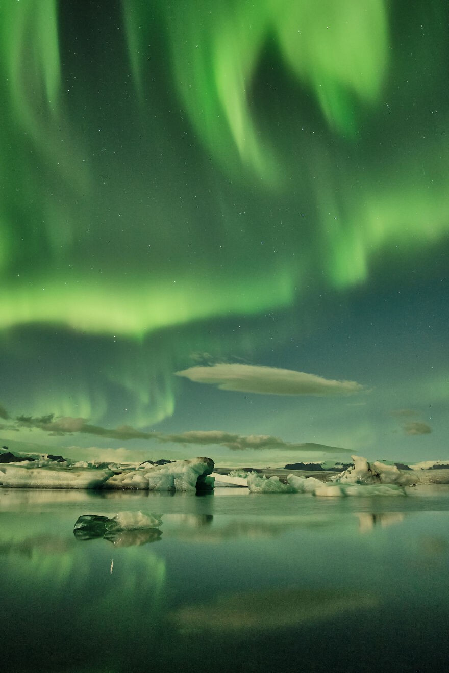 Hiện tượng cực quang ở Jokusarlon.