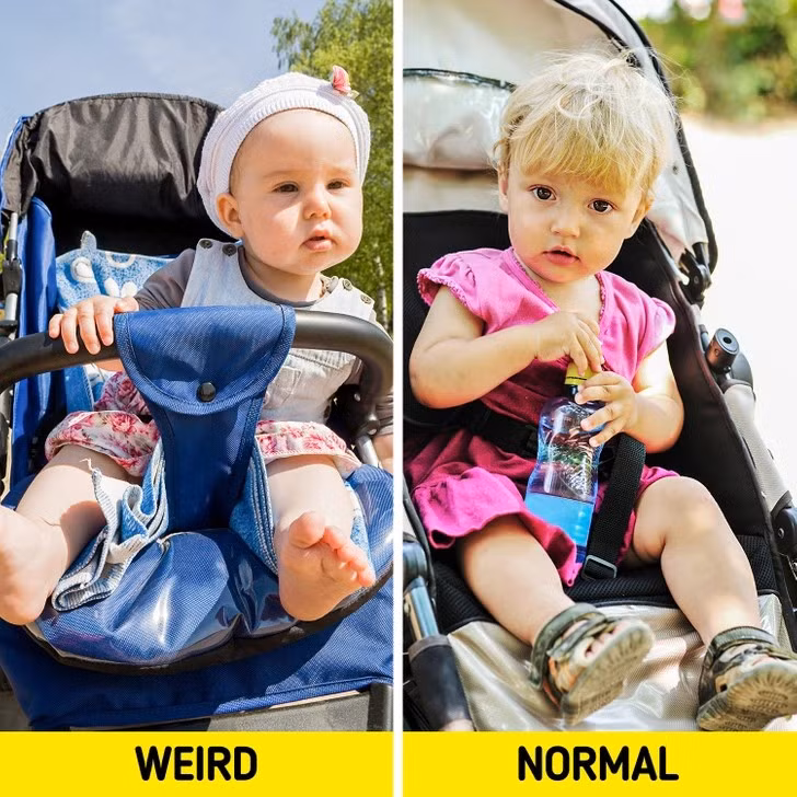 Các em nhỏ ngồi xe đẩy cũng mang giày dép. Điều này là hoàn toàn bình thường ở nước Đức.