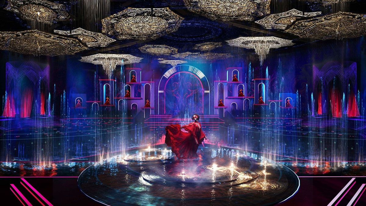 Phối cảnh sân khấu. Đây sẽ là sân khấu của những show trình diễn được thiết kế dàn dựng bởi Cirque du Soleil - thương hiệu dẫn đầu thế giới trong lĩnh vực biểu diễn nghệ thuật đến từ Canada, thành lập từ năm 1984, với hơn 400 triệu khán giả trên 6 châu lục và 86 quốc gia. Xung quanh các công trình chính là Công viên APEC với hình ảnh mái đình làng biển. Dọc theo trục chính là khu vườn biểu tượng, đại diện cho các quốc gia tham dự hội nghị.