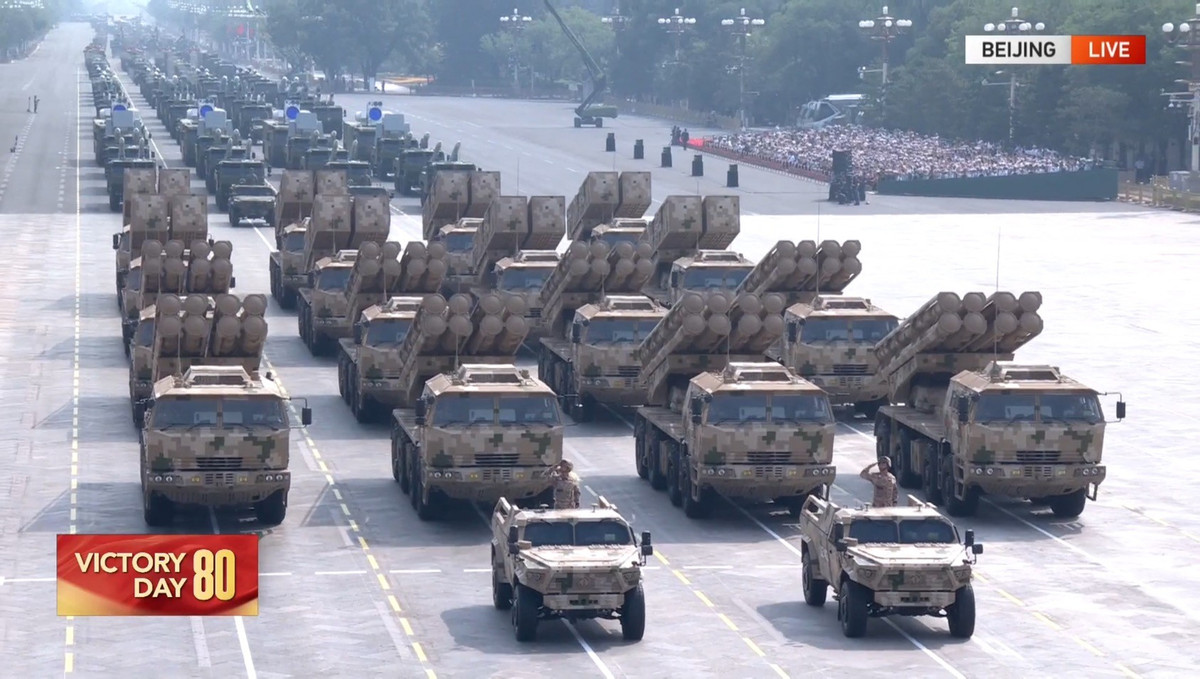 Bộ Quốc phòng Trung Quốc cho biết toàn bộ vũ khí có mặt trong lễ duyệt binh đều được sản xuất trong nước và đã đưa vào biên chế. Ảnh: CGTN.