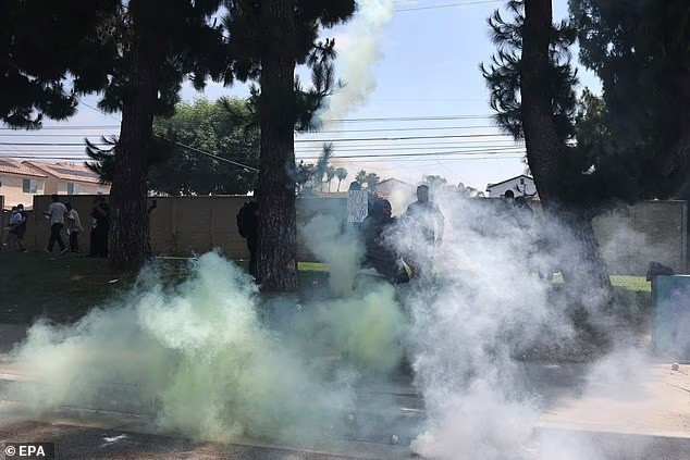 Chiều 7/6, lực lượng an ninh đã bắn lựu đạn gây choáng vào đám đông, đóng một phần đường cao tốc trong bối cảnh các cuộc truy quét những người di cư không có giấy tờ đang diễn ra. Ảnh: EPA.