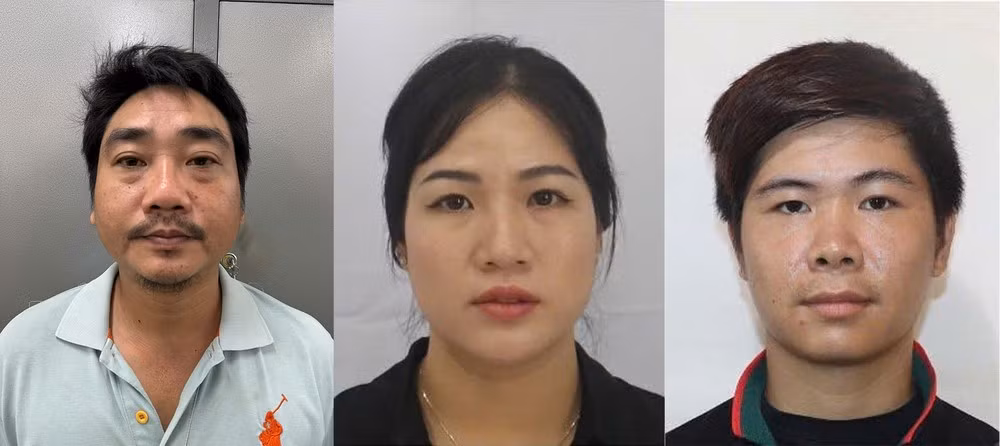 Long, Phước và Phong tại cơ quan điều tra. Ảnh: CA