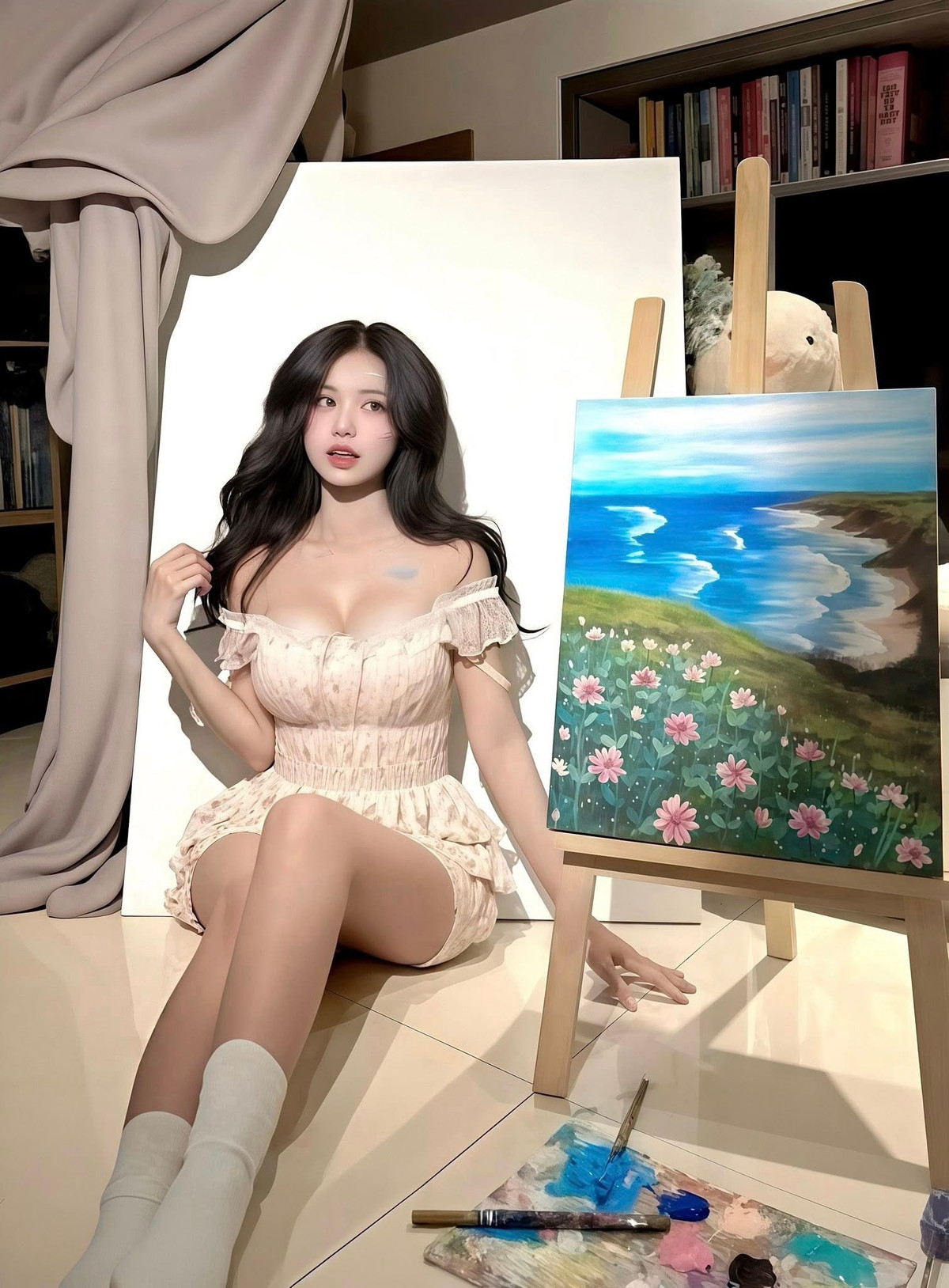 Dưới ánh sáng tự nhiên, các đường nét trên gương mặt cô càng trở nên mềm mại, tạo cảm giác “hoàn hảo đến mức phi thực”.