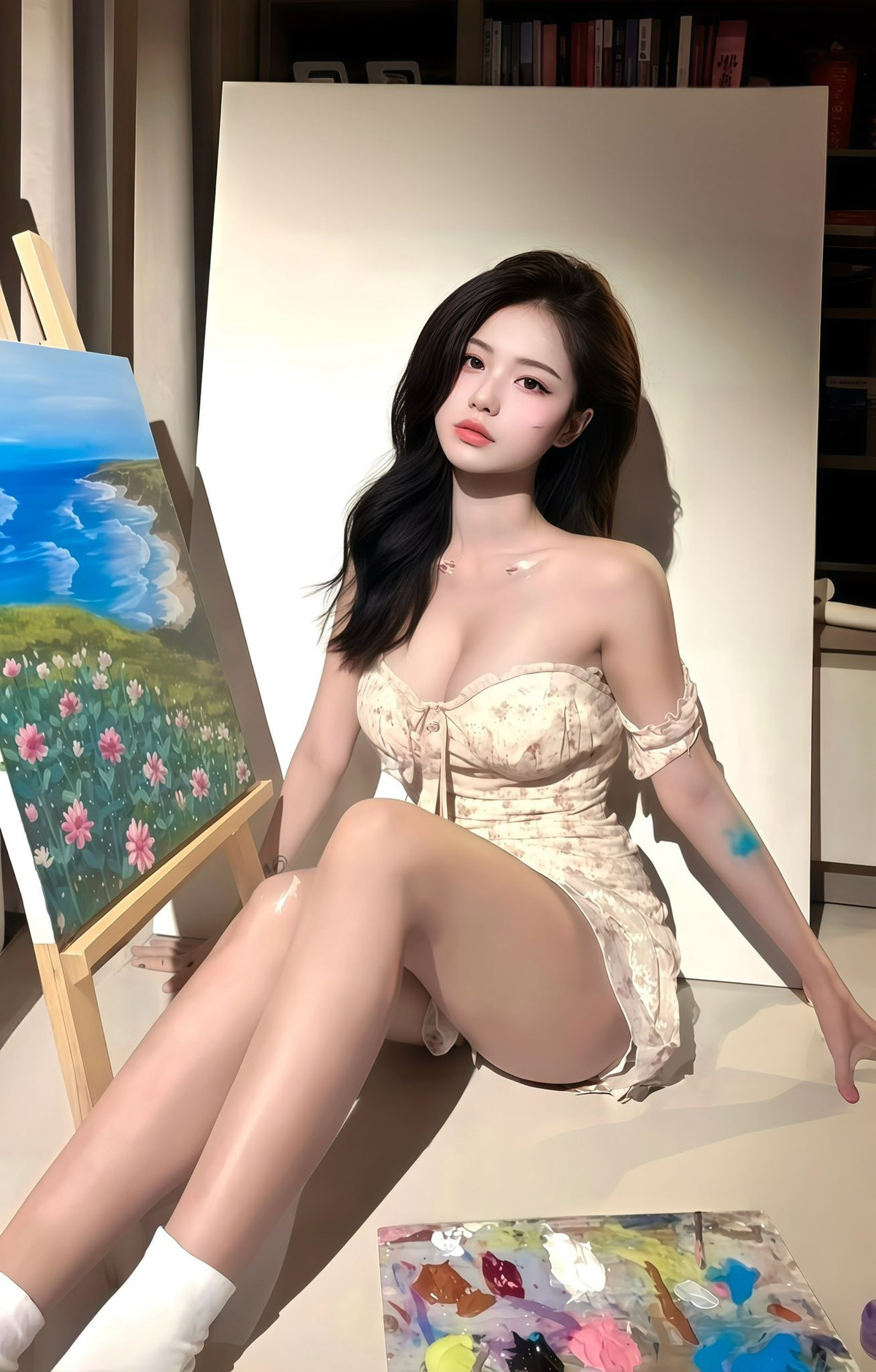 Những ngày gần đây, loạt ảnh mới của nữ cosplayer Nguyễn Hữu Kiều Oanh đang thu hút nhiều sự chú ý trên mạng xã hội. Không hóa thân thành nhân vật hoạt hình hay game quen thuộc, lần này cô xuất hiện với hình ảnh đời thường hơn – một cô gái ngồi bên khung vẽ, tay cầm cọ, giữa không gian đậm chất nghệ thuật.