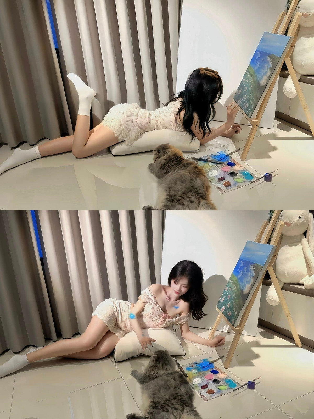 Ở nhiều góc chụp cận, ánh mắt của nữ cosplayer toát lên vẻ trầm lắng, đôi lúc lại mang nét mơ màng như đang đắm chìm trong thế giới riêng. Chính biểu cảm tiết chế này giúp tổng thể bộ ảnh không bị phô trương mà vẫn đầy cuốn hút.