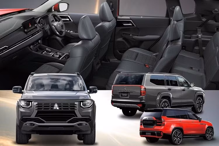 Dáng xe Mitsubishi Pajero Sport 2026 vuông vức, kính chắn gió dựng đứng, thân xe cao và rộng hơn, gợi liên tưởng đến các đối thủ trong phân khúc SUV cỡ lớn như Toyota Land Cruiser Prado, thay vì nhóm SUV tầm trung như Fortuner.