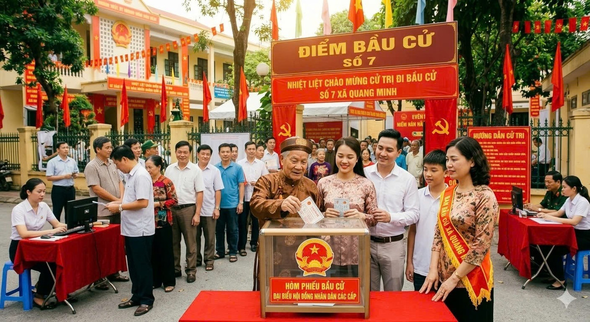 Xã Quang Minh ứng dụng công nghệ số và AI trong thiết kế nội dung tuyên truyền bầu cử. Ảnh: Nhật Mạnh