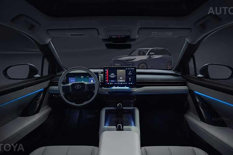 Hình ảnh cho thấy một thiết kế hiện đại, mang ngôn ngữ tương lai đặc trưng của dòng xe bZ, kết hợp cùng sự thực dụng và không gian rộng rãi vốn là điểm mạnh của Highlander.