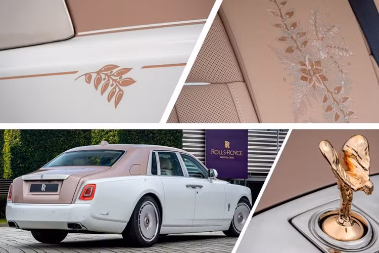 Ý tưởng thêu hoa từ vải ren tiếp tục được thể hiện trên phần Waterfall giữa hai chiếc ghế sau với 70.000 mũi thêu. Các chuyên gia đã lựa chọn màu vàng hồng cho tấm lưới nhằm tạo điểm nhấn hài hòa cho nội thất chiếc xe. Bên cạnh các tác phẩm thêu, nội thất chiếc xe Phantom Dentelle được hoàn thiện bởi gỗ veener Piano White, vải da màu Sunrise và Grace White cùng hình thêu viết tắt tên thương hiệu “RR” trên tựa đầu mỗi chiếc ghế.