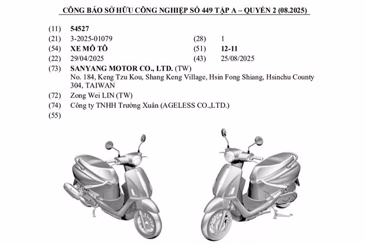 Theo Quyển 2, Công báo số 449 tập A do Cục Sở hữu trí tuệ Việt Nam công bố tháng 8/2025, Công ty Sanyang Motor (SYM) đã đăng ký bản quyền kiểu dáng công nghiệp cho một mẫu xe tay ga hoàn toàn mới. Những hình ảnh đi kèm cho thấy đây nhiều khả năng là SYM Fiddle DX 158.